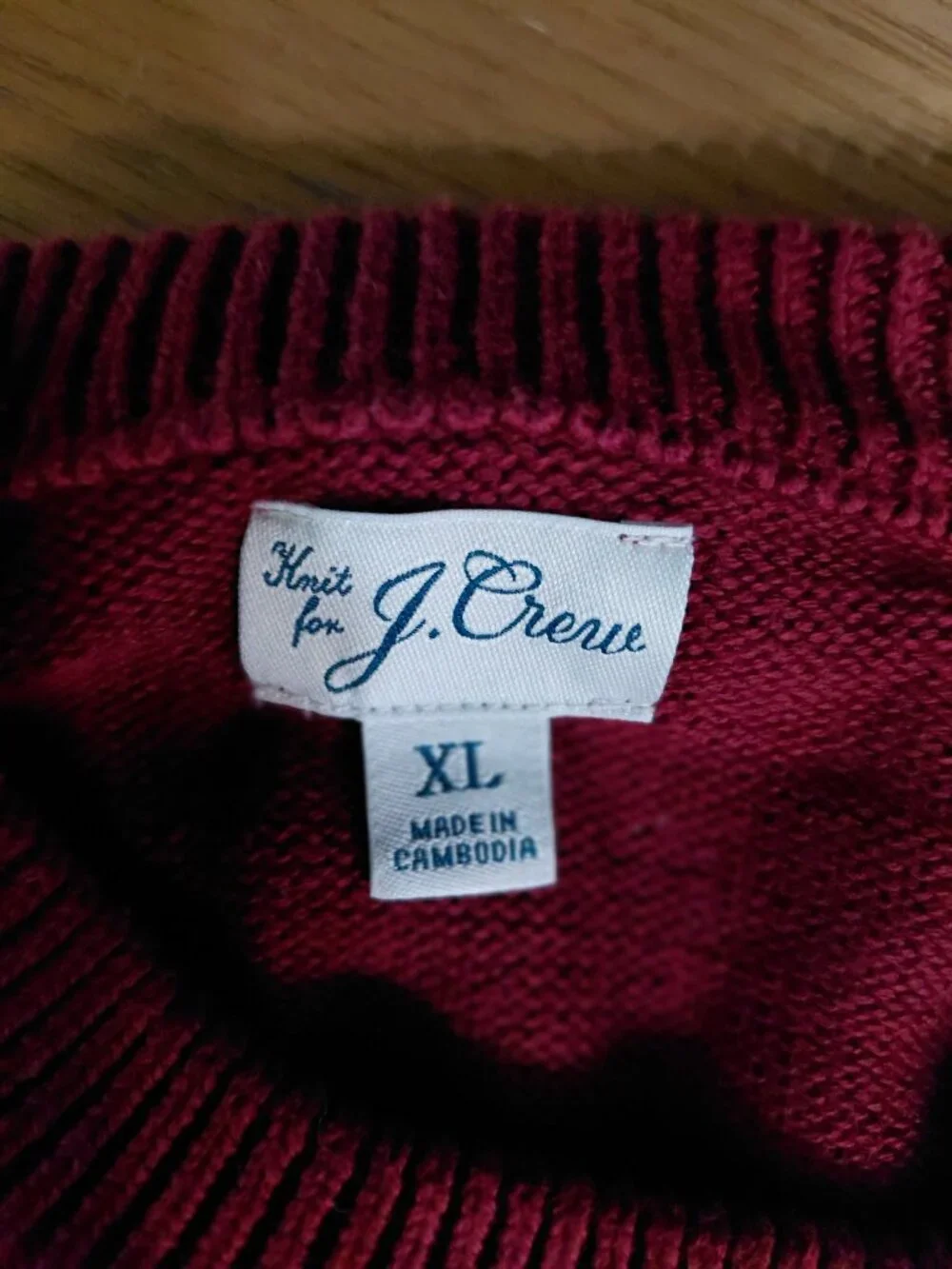 J Crew Heritage Cotton Crewneck Sweater Mens Burgundy XL Preppy Academia